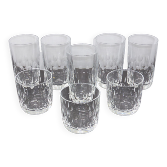 8 verres vintage modèle à décor de pastilles-2 tailles-verres apéritif