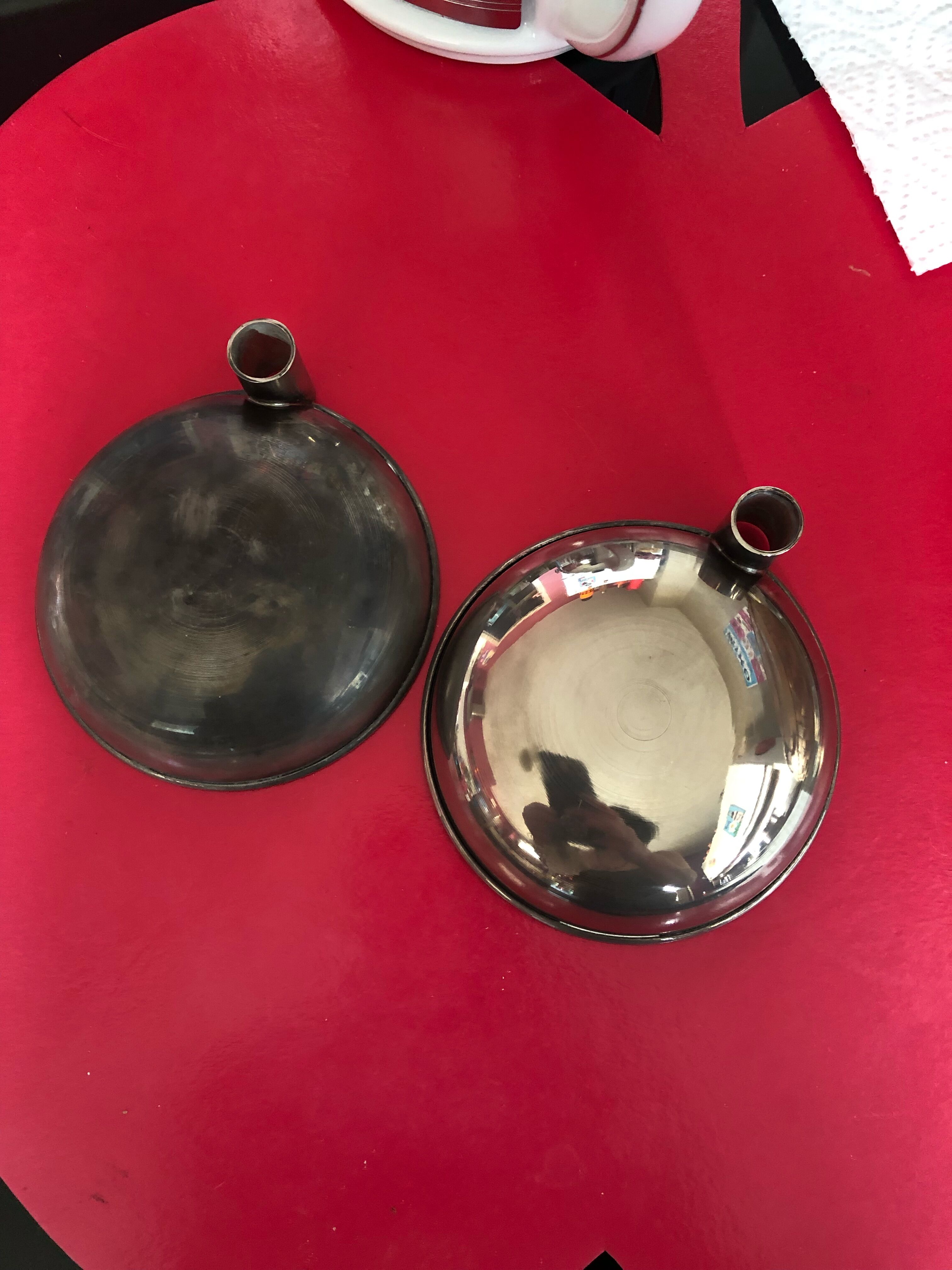 Bronze giraffe and silver metal servant