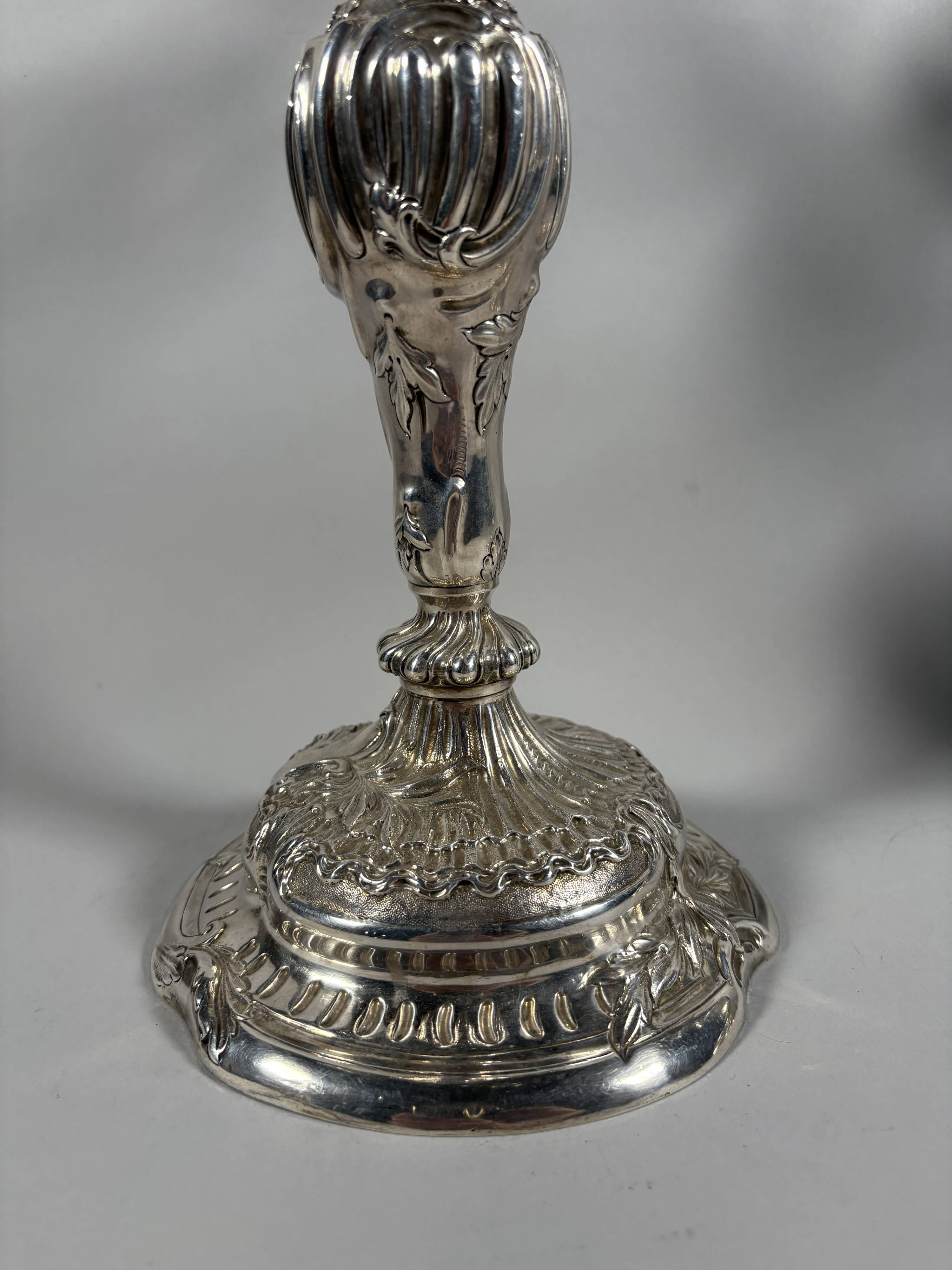 Pair of rocaille candelabra in solid 950 silver Louis XV style