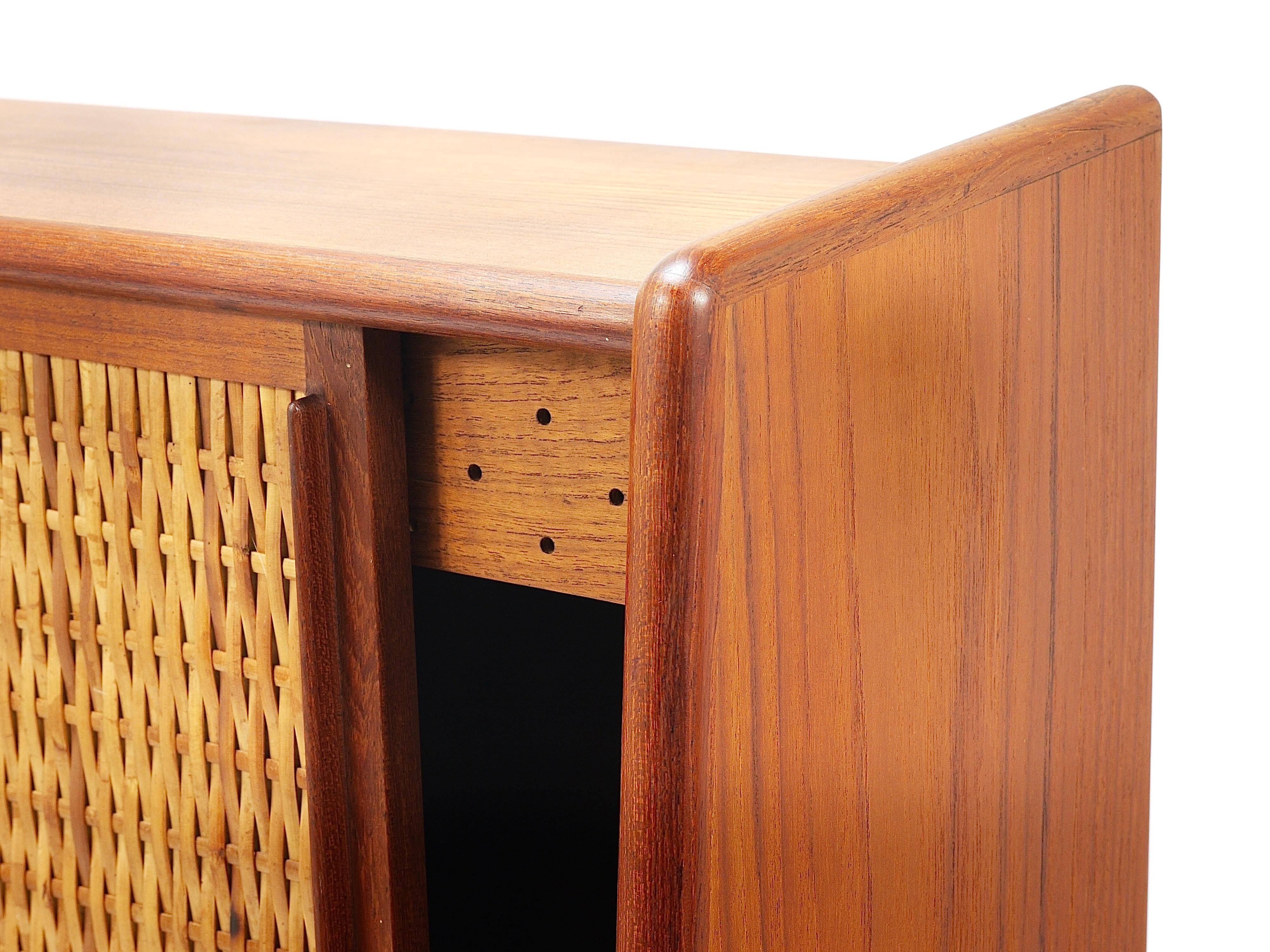 Arne Wahl Iversen Wall Mirror & Shelf Cabinet, Teak & Cane for Brenderup Denmark