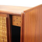 Arne Wahl Iversen Wall Mirror & Shelf Cabinet, Teak & Cane for Brenderup Denmark