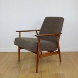 Armchair 'Lis', 1970s brown chocolate brown boucle design by Henryk Lis - 2 pieces available