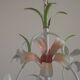 French Vintage 3 Light Pink Lily Flower Cage Style Metal Chandelier 5470