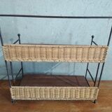 Shelf in metal wood and vintage rattan