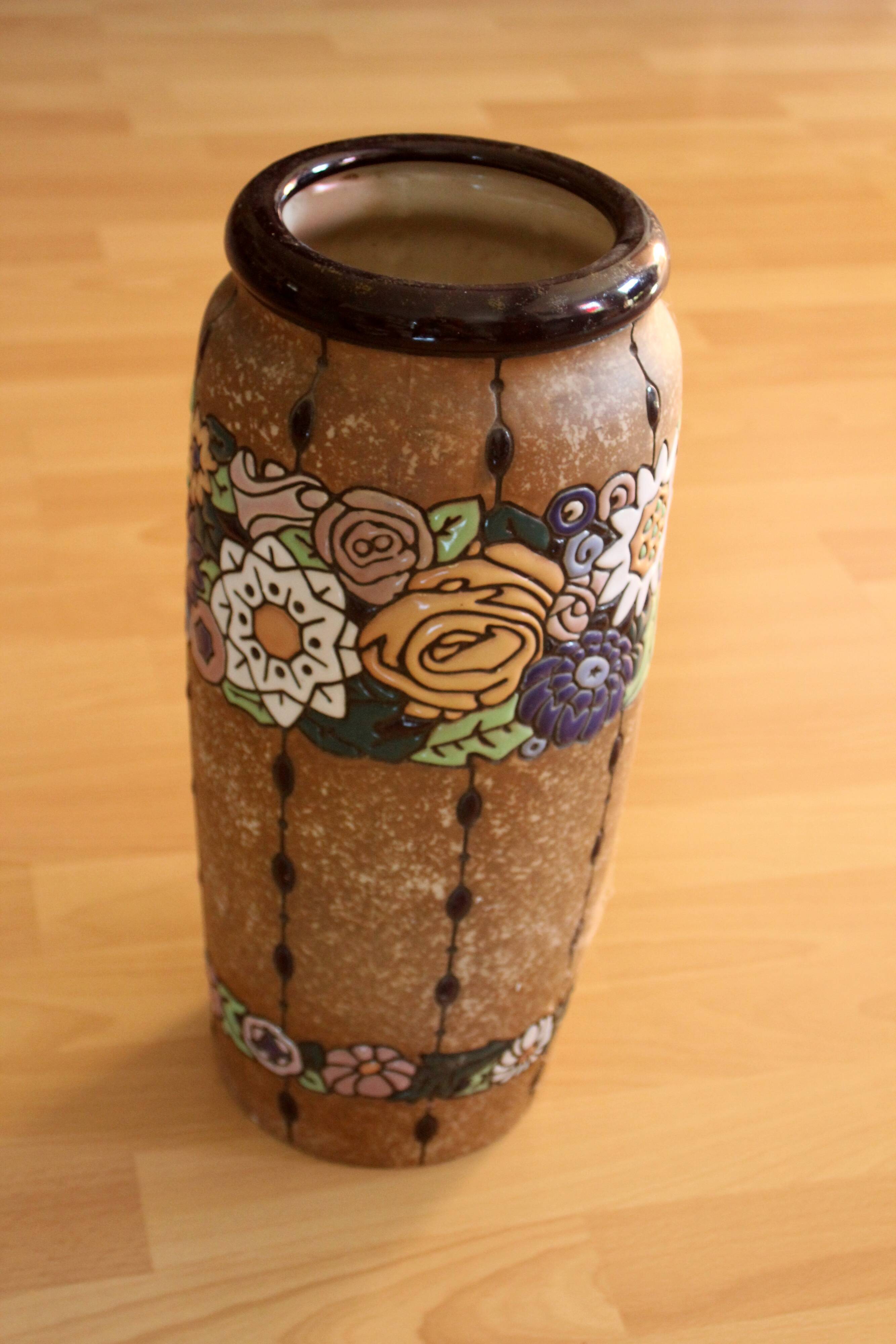 Handmade marked ceramic floor vase, vintage from the 70s