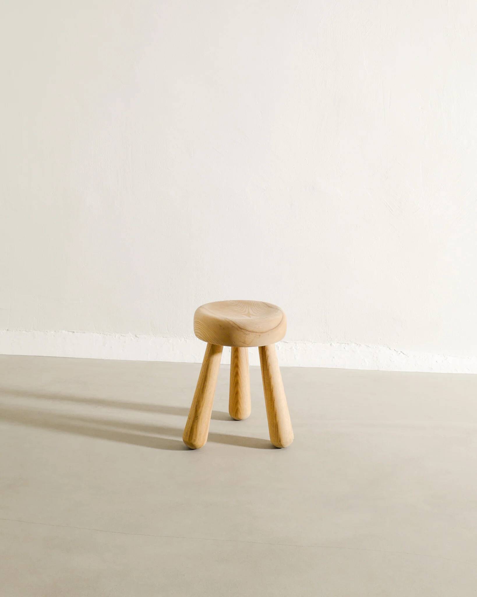 Vintage Swedish Ash Wooden Low Tripod Stool by Ingvar Hildingsson, 1970s