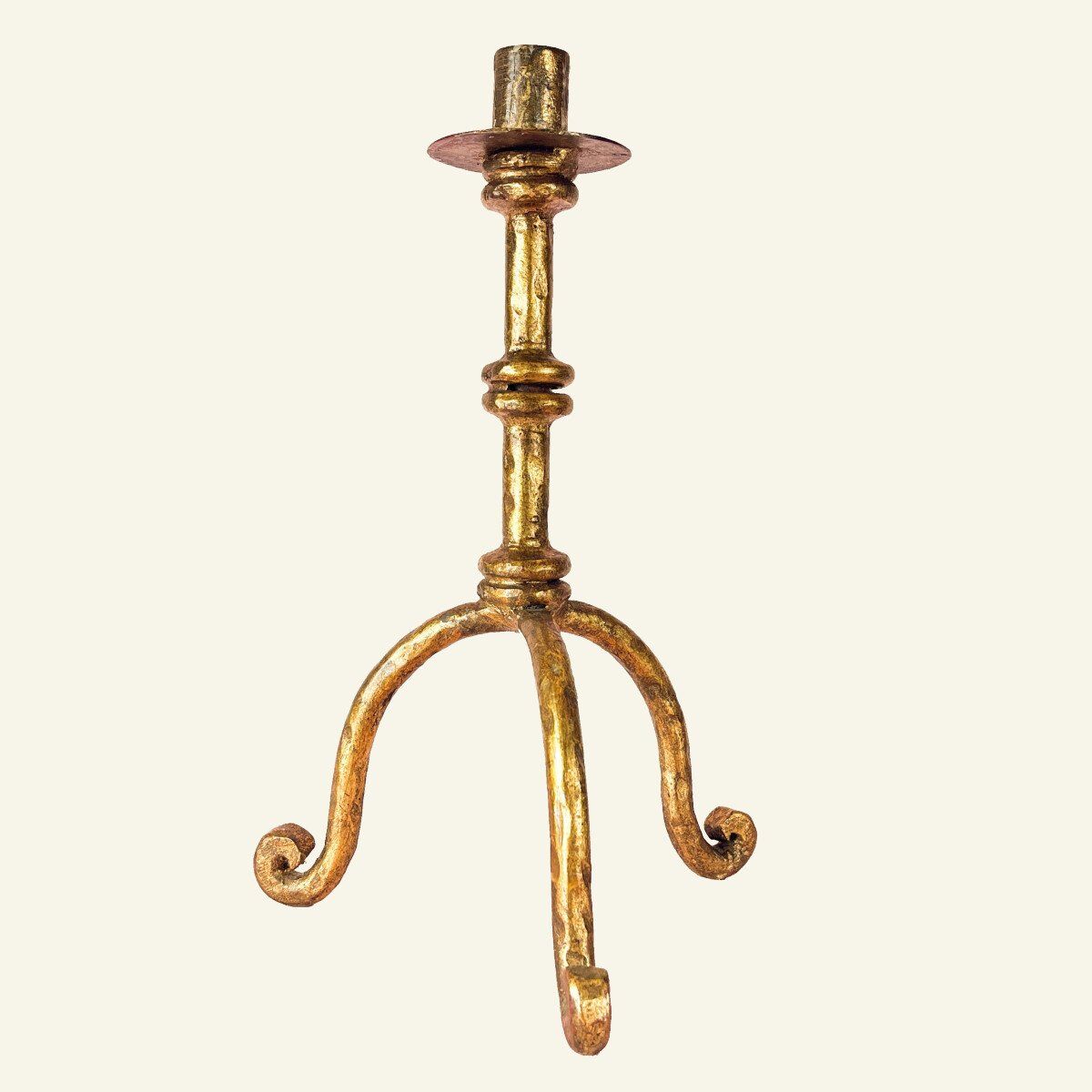 Brutalist Candle Holder - Gilded & Patinated Bronze - 1950s