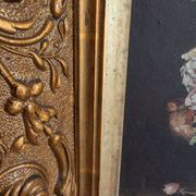 Tableau huile sur bois rose dans vase début XXeme