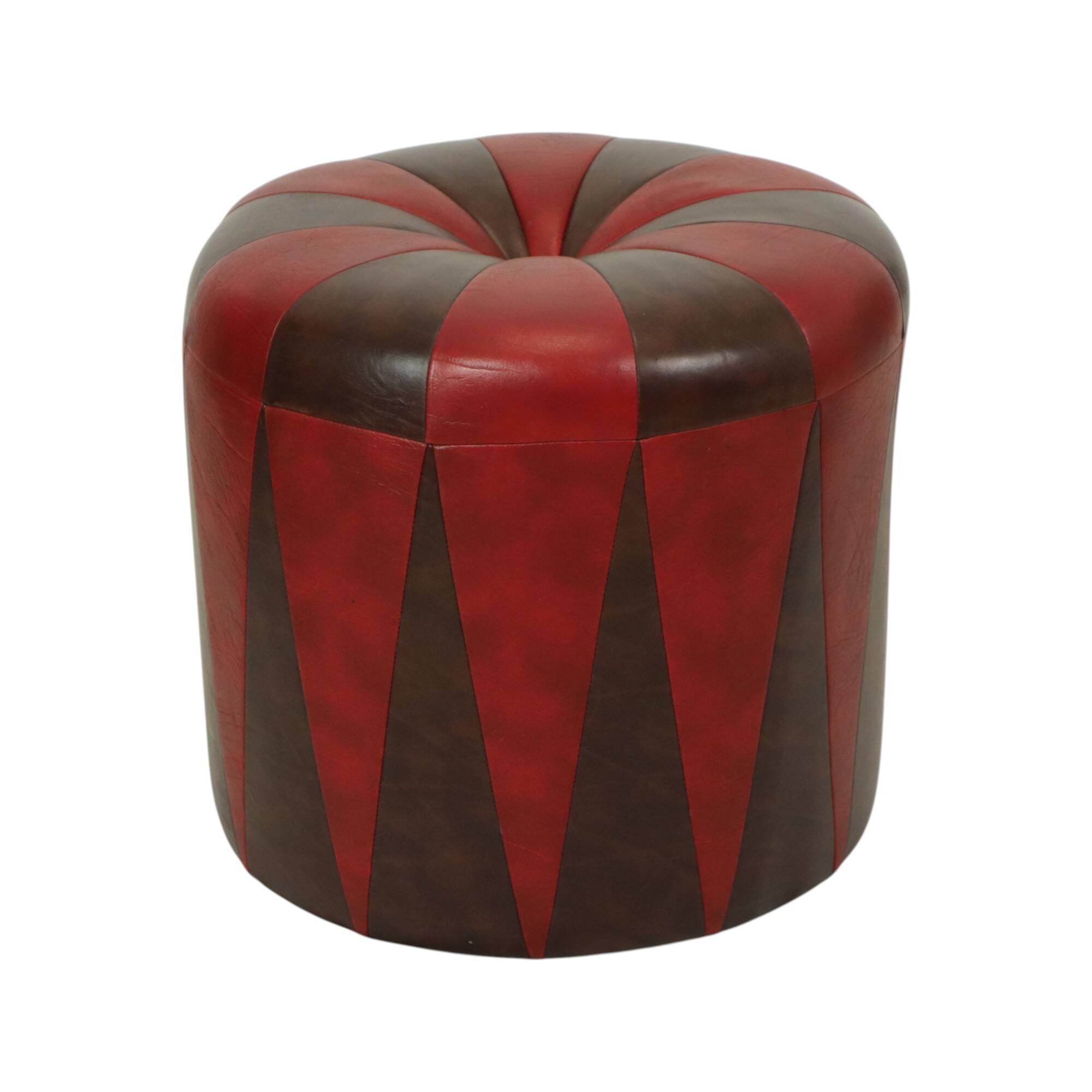 Round Vintage Pouf Brown Red Two-tone Skai Sixties