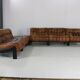 70s living room set in cognac brown leather with black wenge wood frame