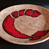 Vintage glazed terracotta ceramic plate signed Olivier