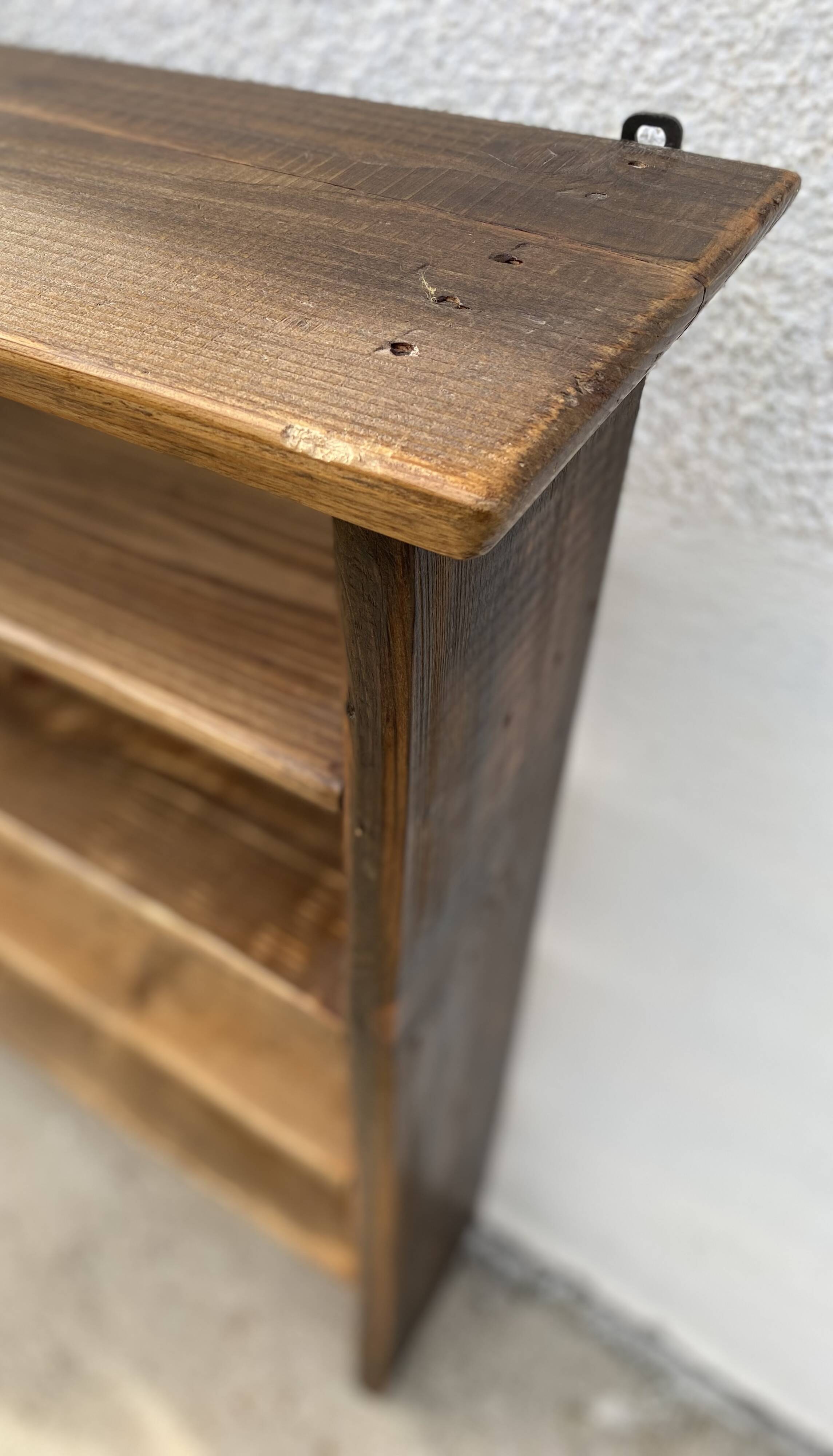Brutalist floor (or wall) shelf, weathered wood