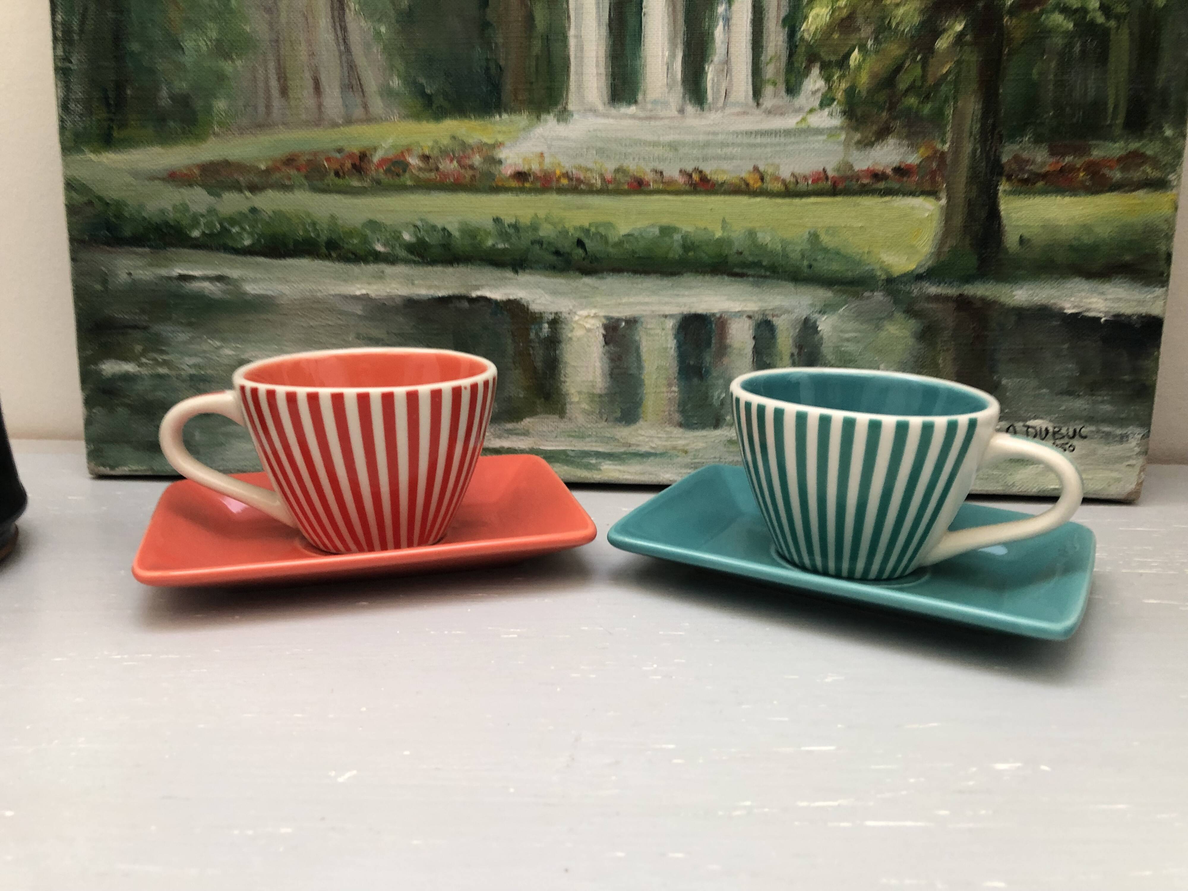 4 vintage ceramic coffee cups produced by LBVYR Circa