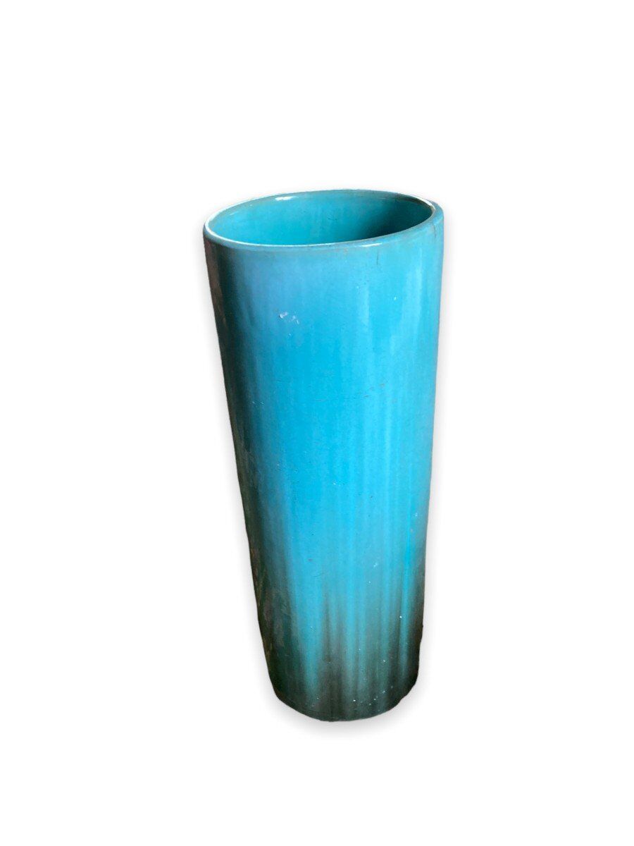 Umbrella holder in blue ceramic signed clément massier 1900-1920