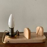 Art Deco pink marble and glass bedside lamp with photo holder