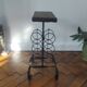 Side table, brutalist bottle holder in wrought iron and solid wood.