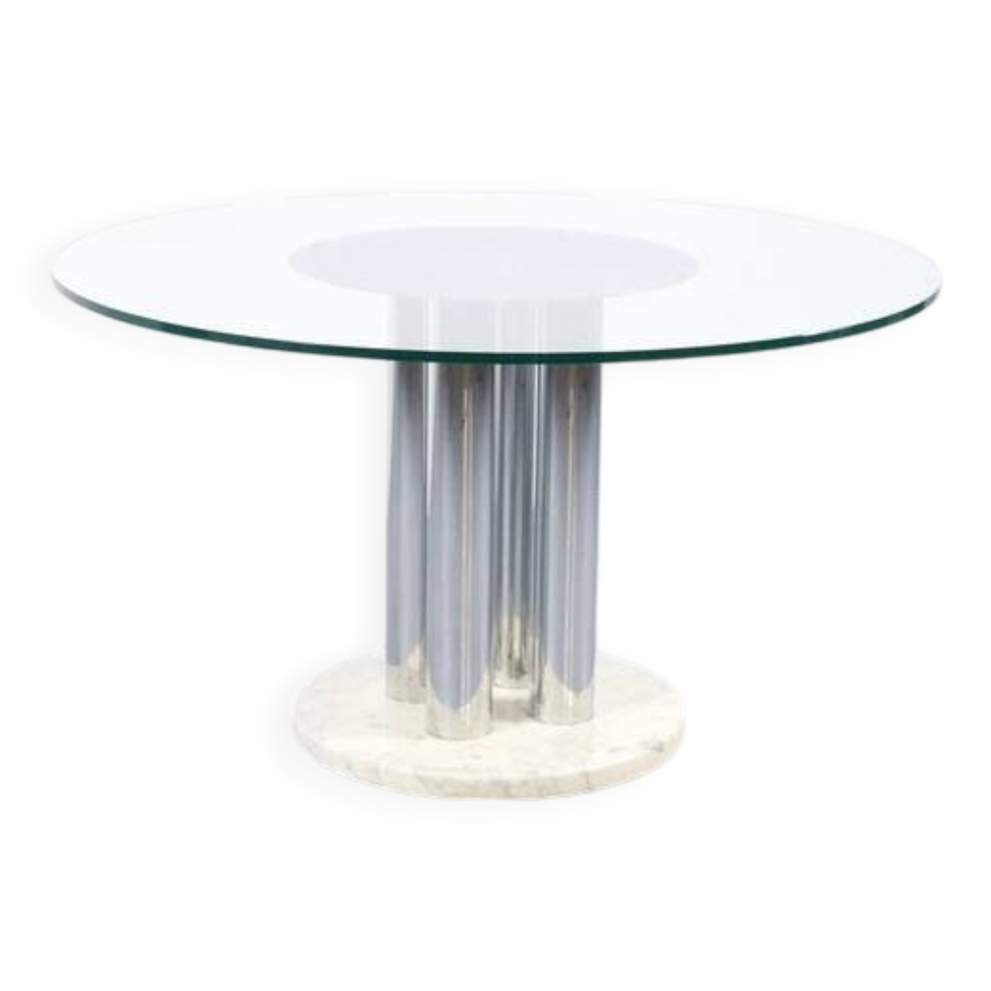 Italian marble dining table, chrome steel and glass, 70s