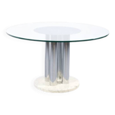 Italian marble dining table, chrome steel and glass, 70s
