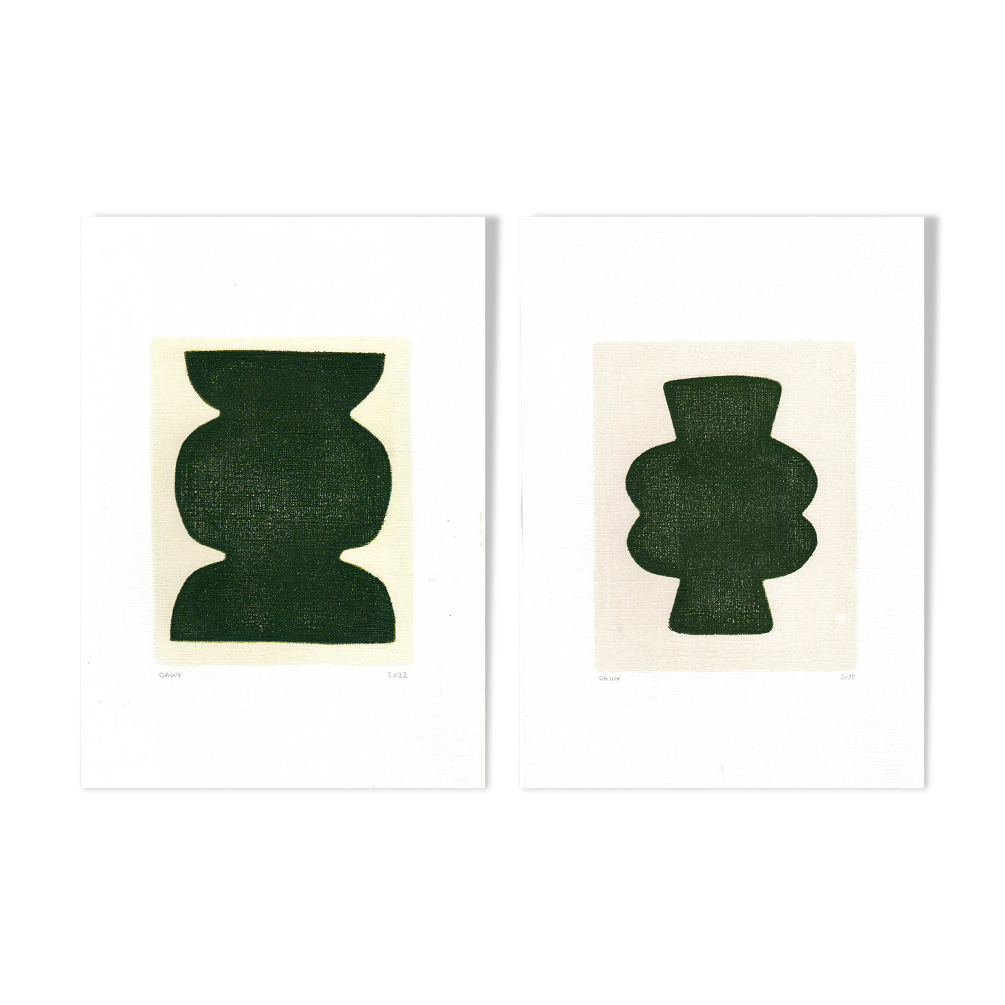 Duo of paintings on paper - pow and mood - dark green - signed eawy