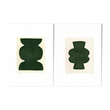 Duo of paintings on paper - pow and mood - dark green - signed eawy