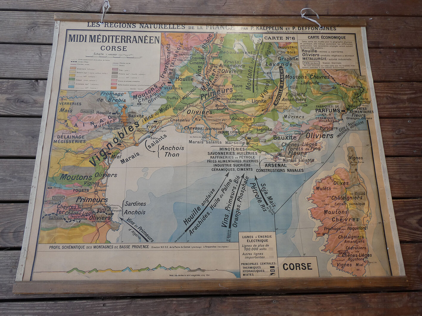 Ancient school map "Midi Mediterranean and Corsica" - Paul Kaeppelin