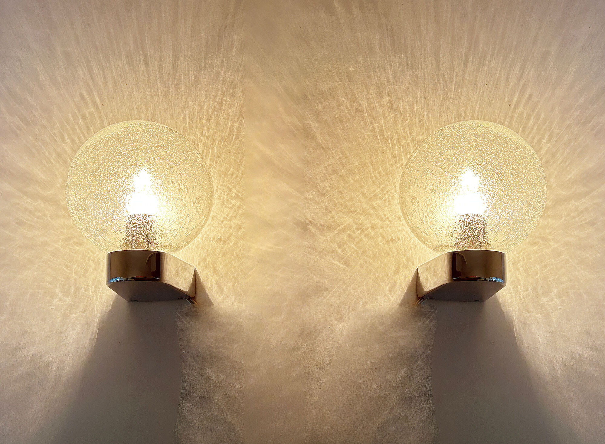 Vintage 70s wall lamps, chrome and bubble glass