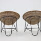 1960s pair of rattan woven basket chair with hairpin legs