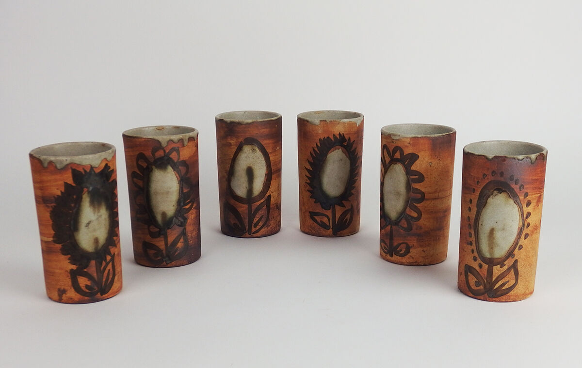 Set of six ceramic cups by "The Dove"