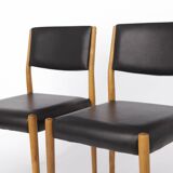 Set of 2 Vintage German Chairs, 1960s Beechwood, Black Faux Leather, VIntag