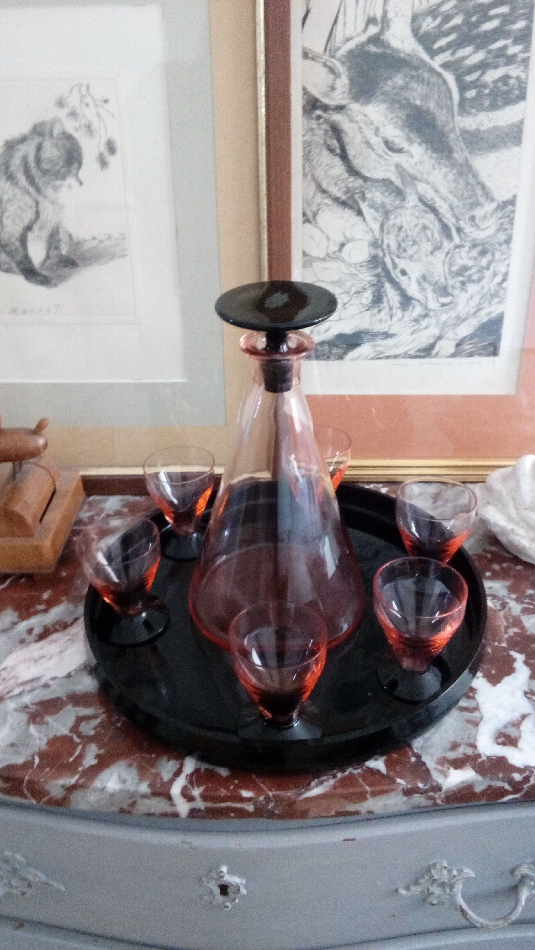 Art Deco port liqueur service tray - glasses