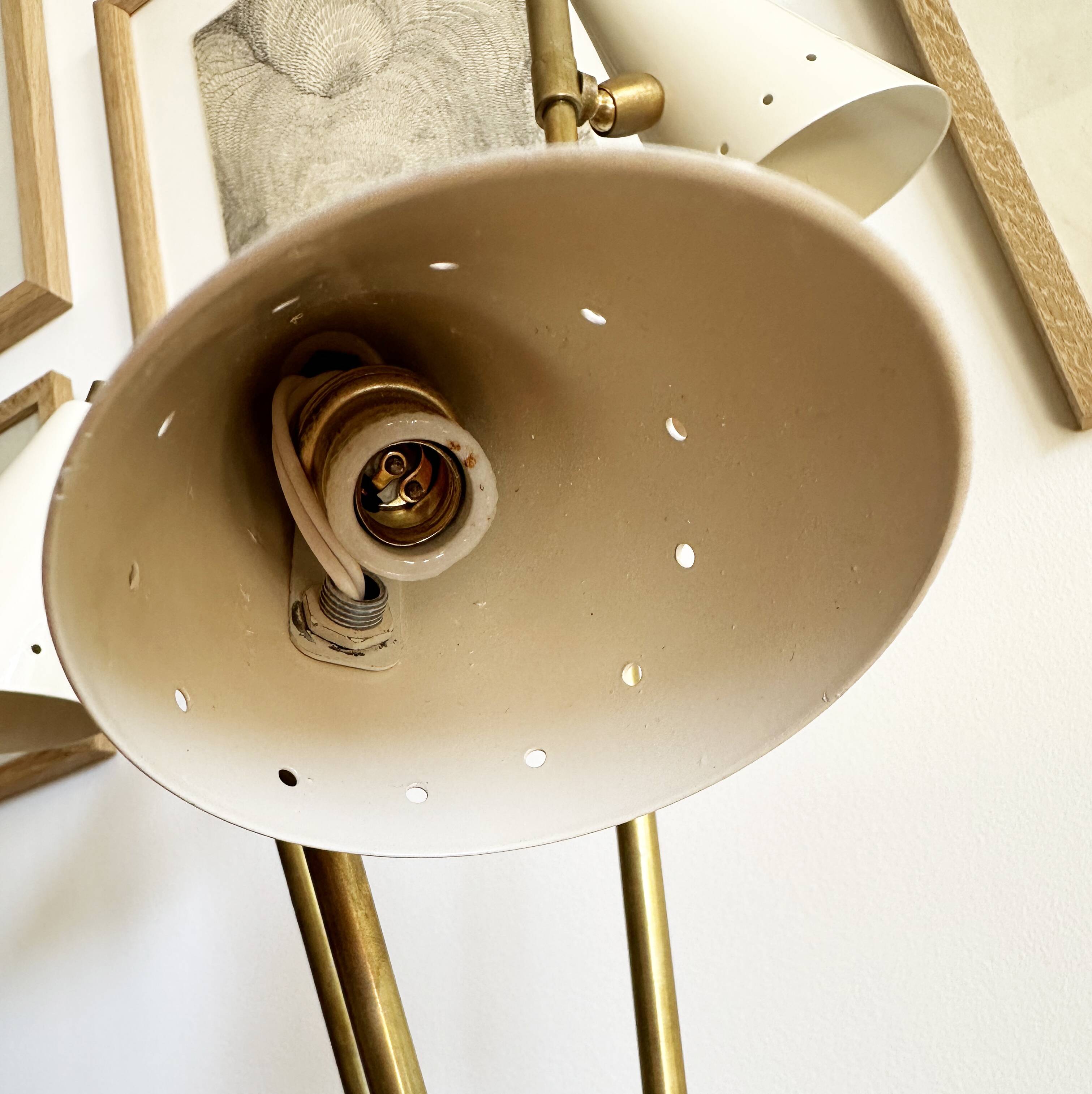 Italian lamp with three brass heads, 1950s design.
