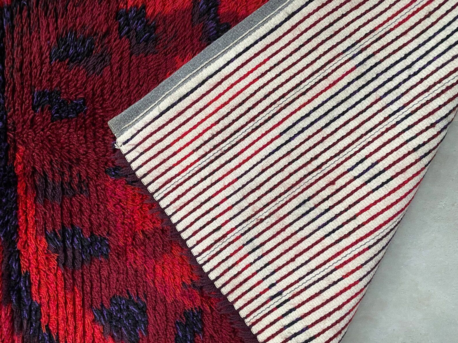 Mid century scandinavian rya rug, red 129x76cm