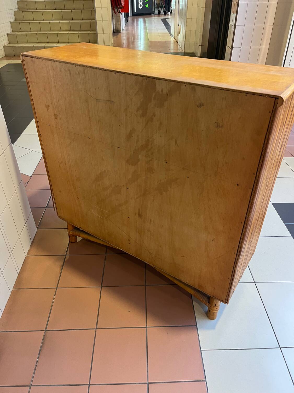 Vintage rattan side table in Audoux Minet style