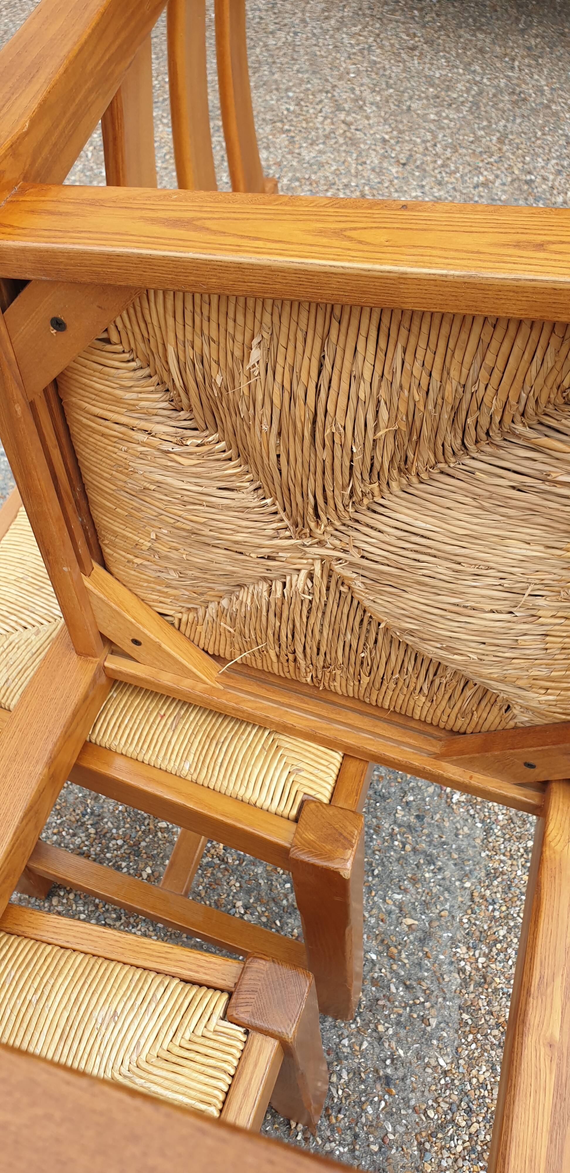 4 solid oak straw chairs