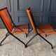 Suite of 4 folding armchairs scoubidou red and tubular black 1960