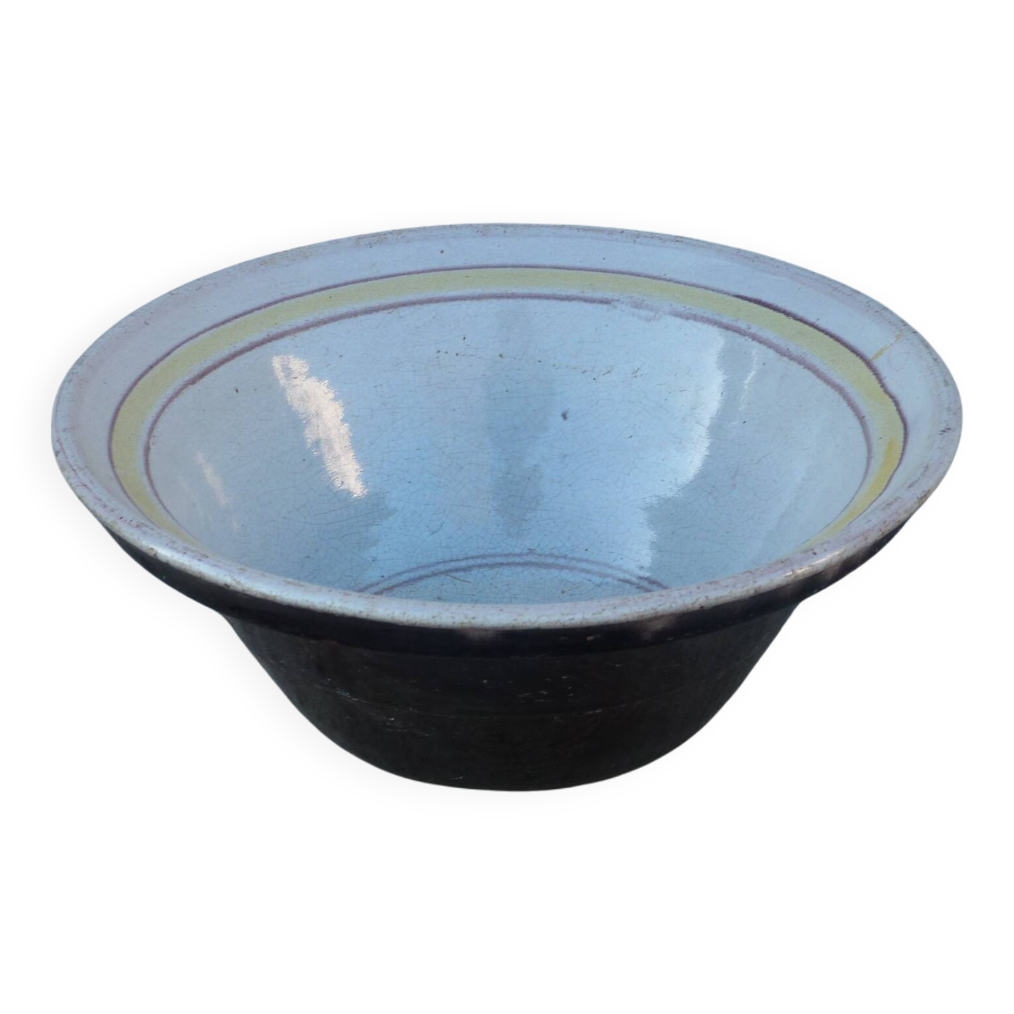 Large hollow salad bowl in glazed earthenware on the inside