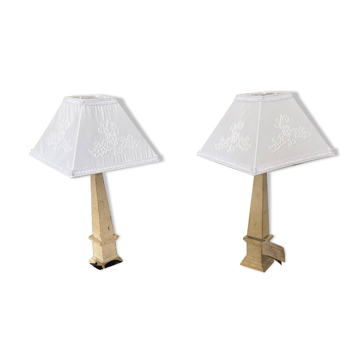 Pair of obelisk lamps by Michel Cayla – Signed with certificate – Design v