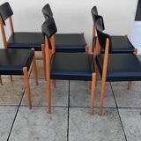 6 vintage faux leather and Scandinavian wood chairs