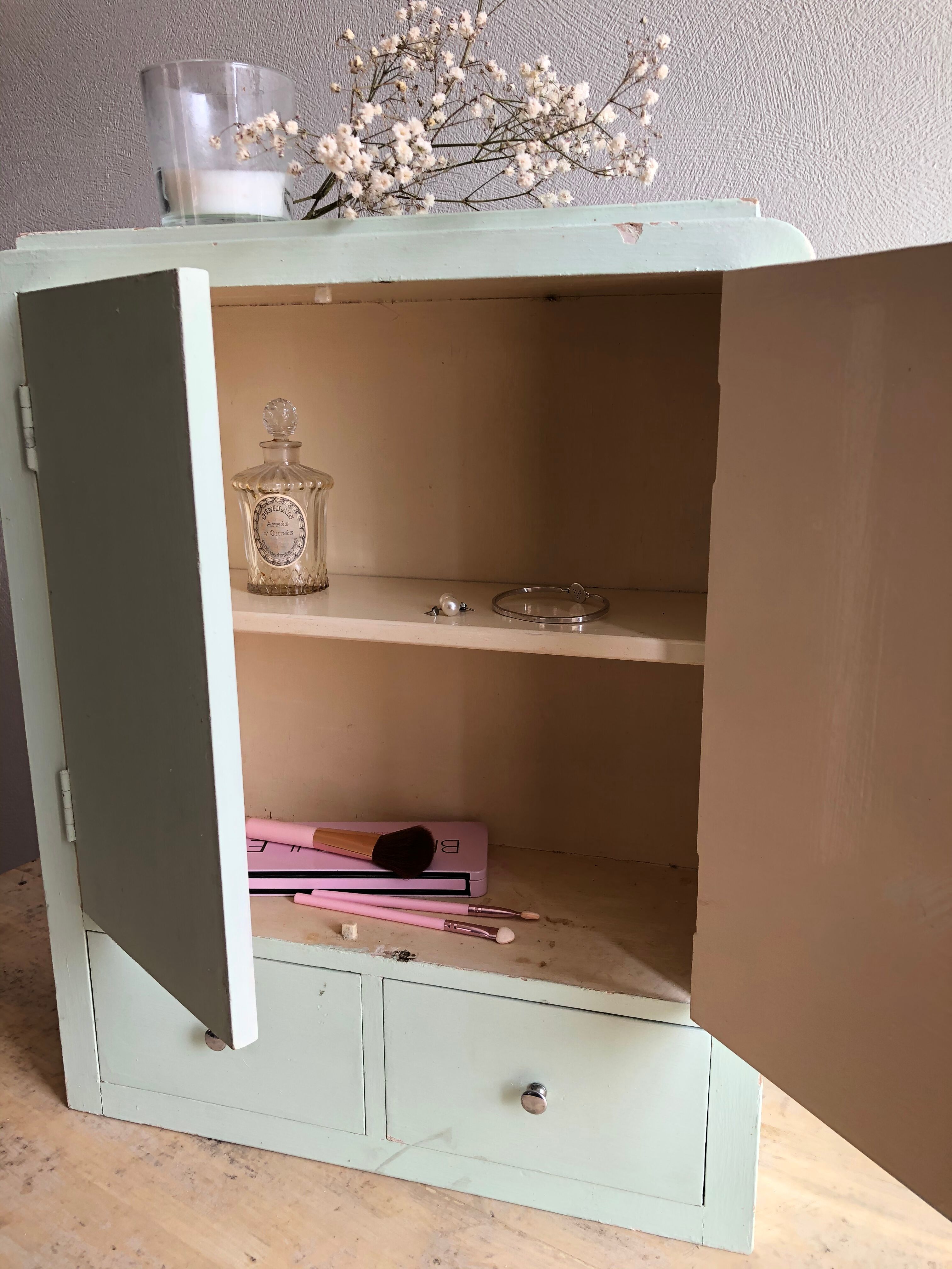 Patinated medicine cabinet