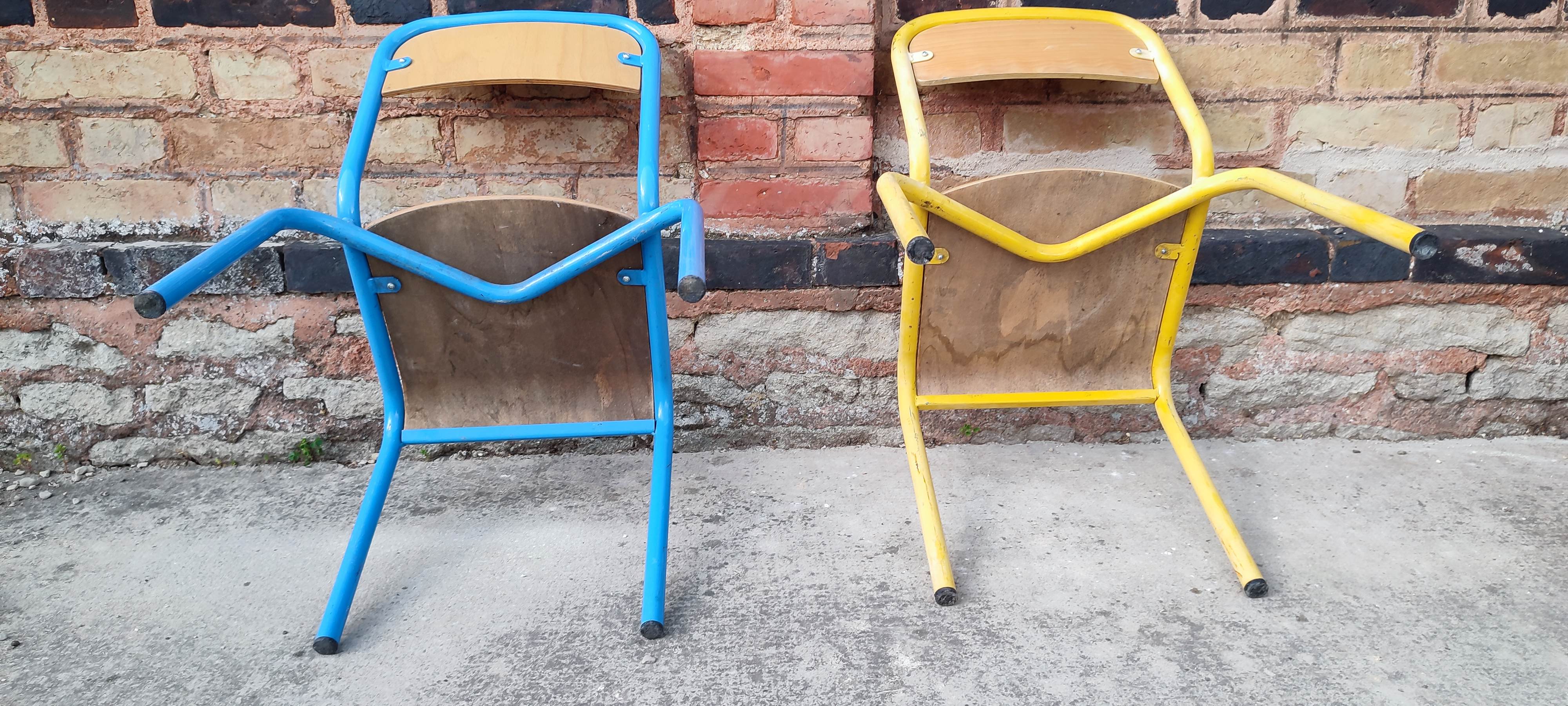Set of three vintage children's school chairs
