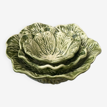 Set of 3 vintage ceramic salad bowls with cabbage leaves