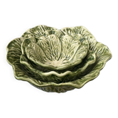 Set of 3 vintage ceramic salad bowls with cabbage leaves