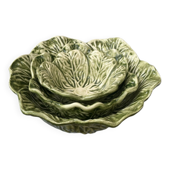Set of 3 vintage ceramic salad bowls with cabbage leaves