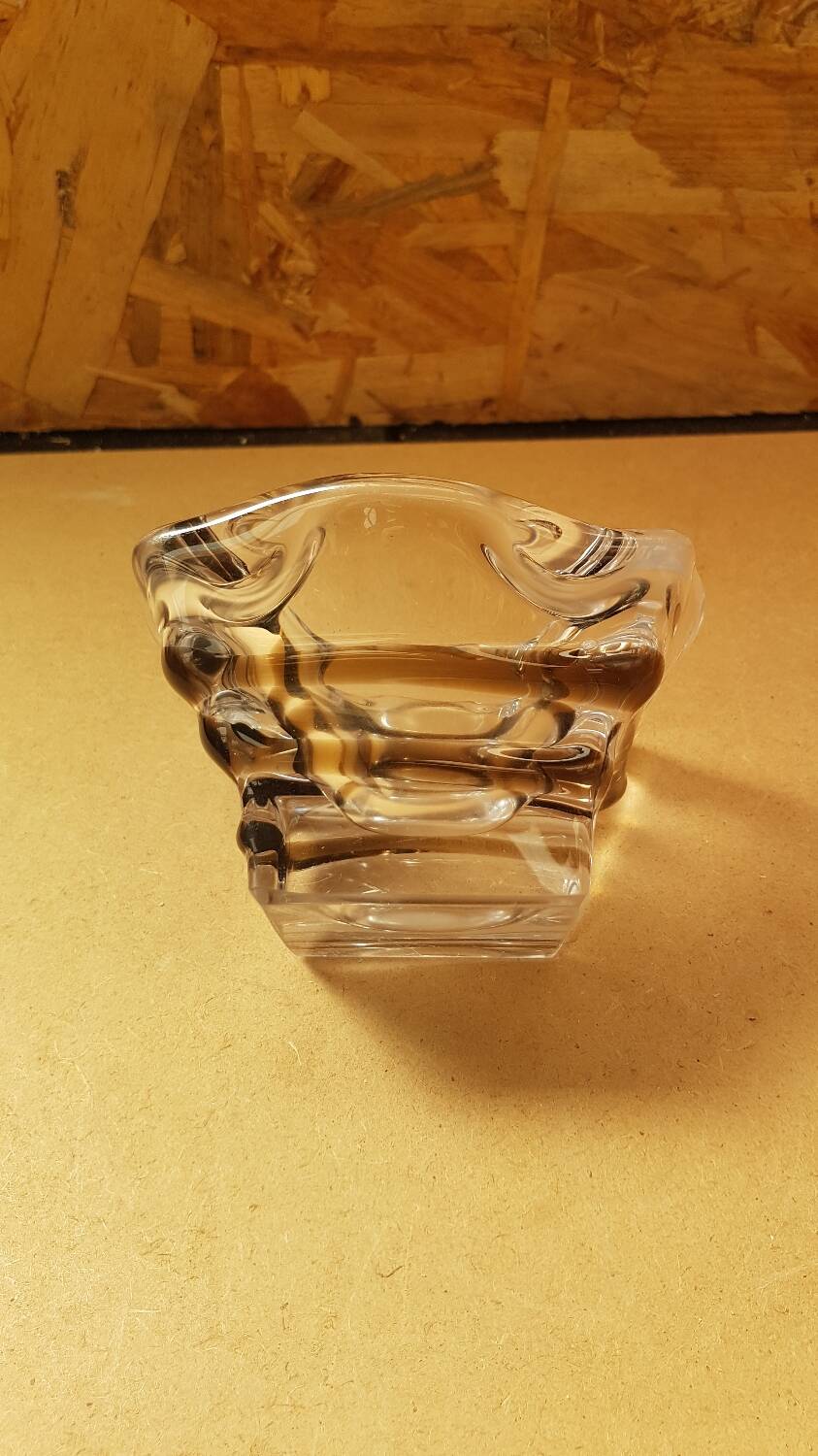 Old vintage transparent & smoked crystal ashtray