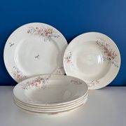 Ensemble de 6 assiettes creuses et 1 plat en terre de fer polychrome Choisy-le-Roi