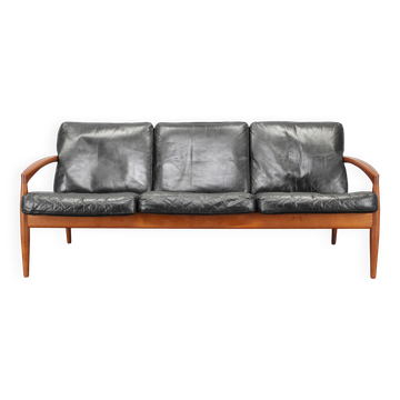 1960s Kai Kristiansen Paper Knife 3-Seater Teak Sofa in Leather , Denmark