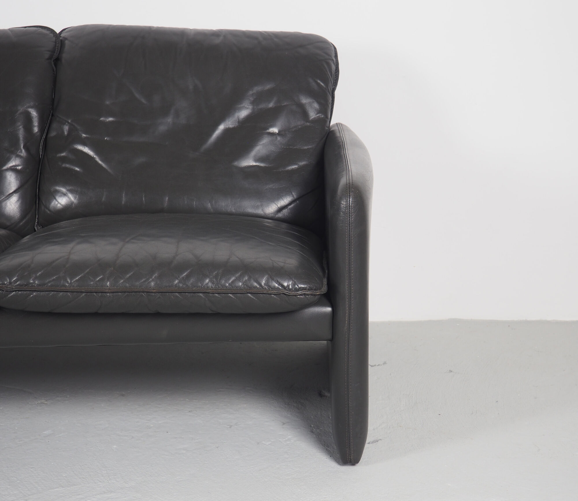 Vintage grey leather sofa from Leolux, 1980