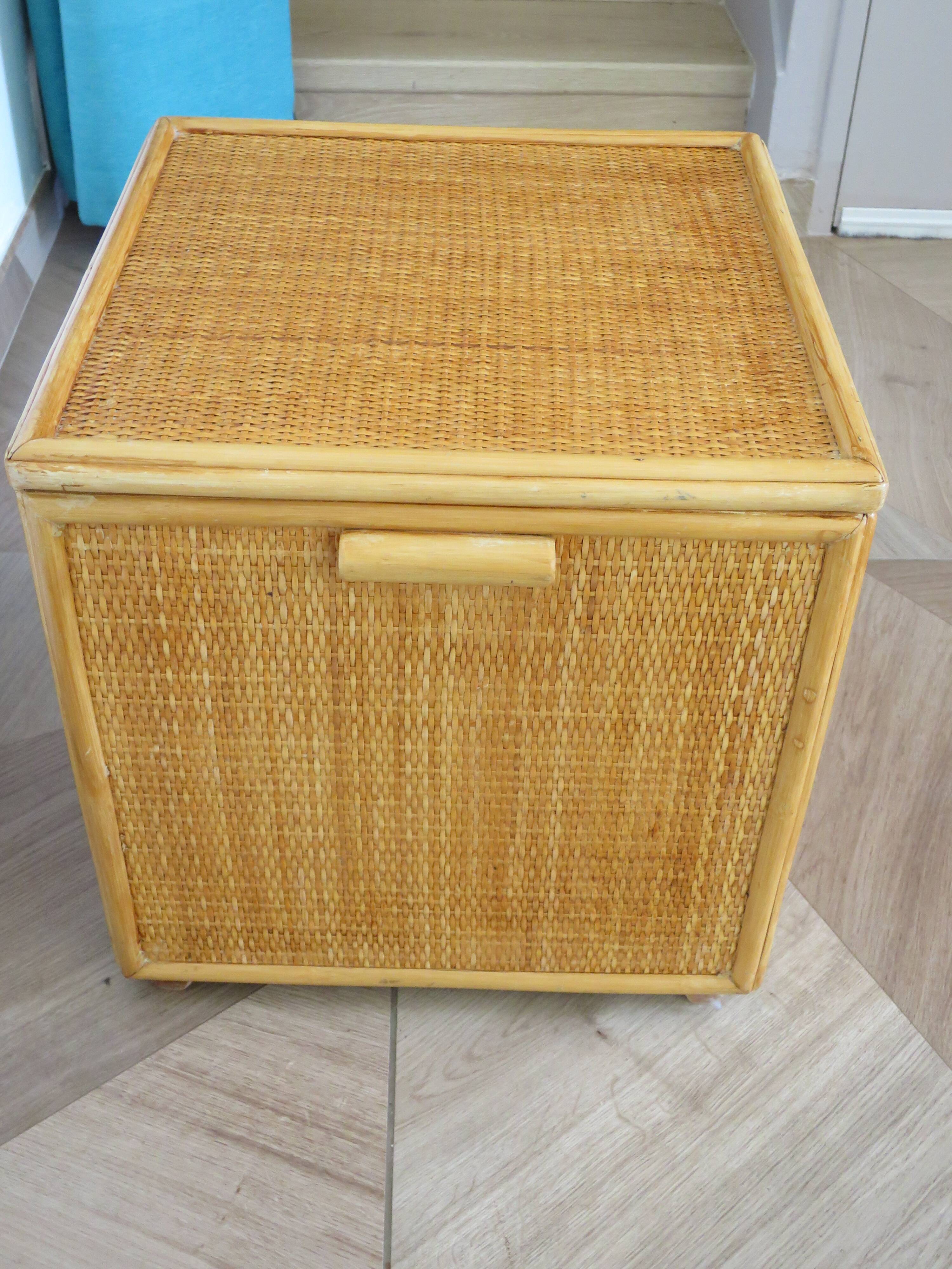 Woven rattan chest, wood and bamboo, 1980s