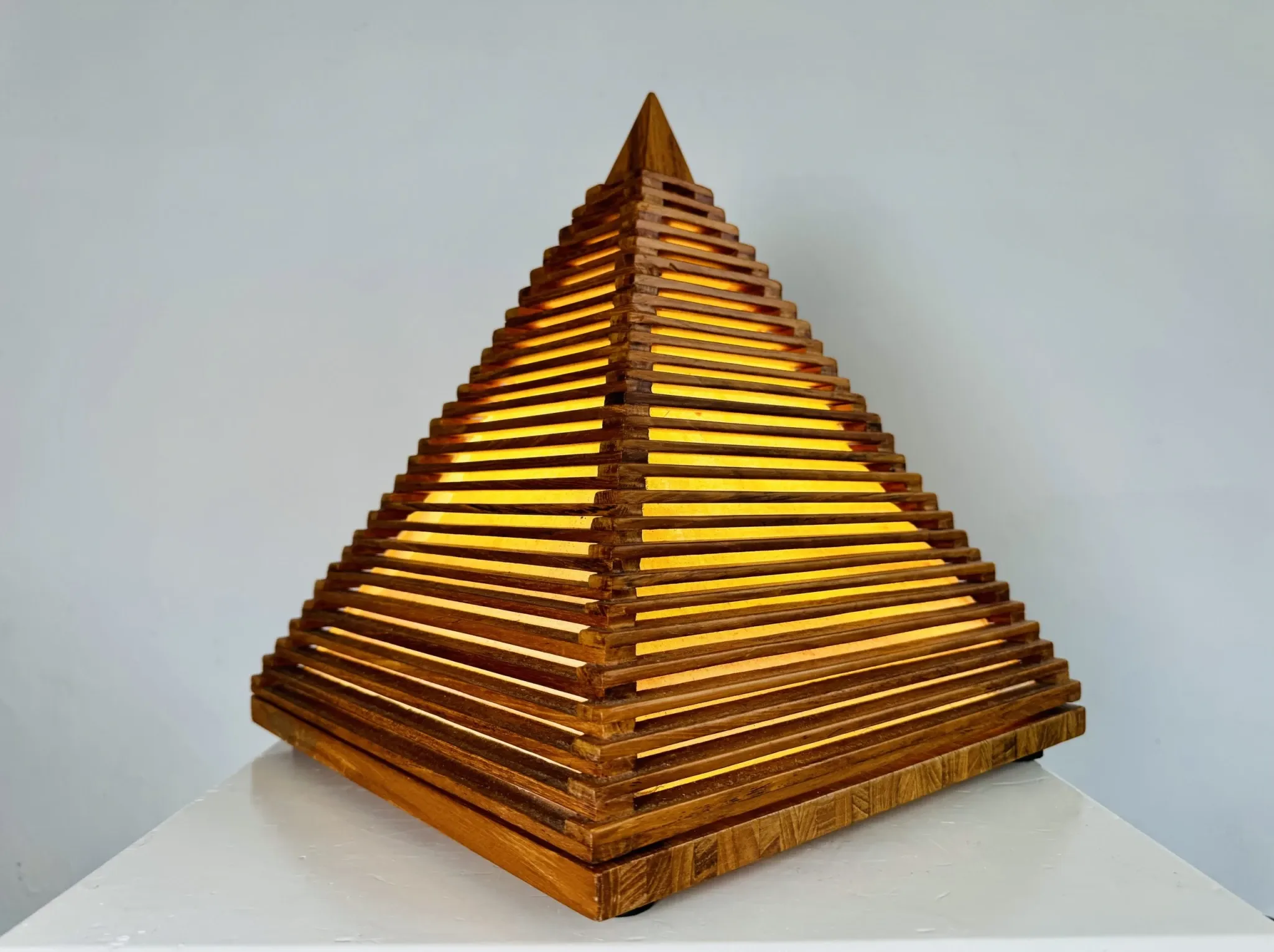 Teakwood Pyramid Table Lamp, Italy, 1970S