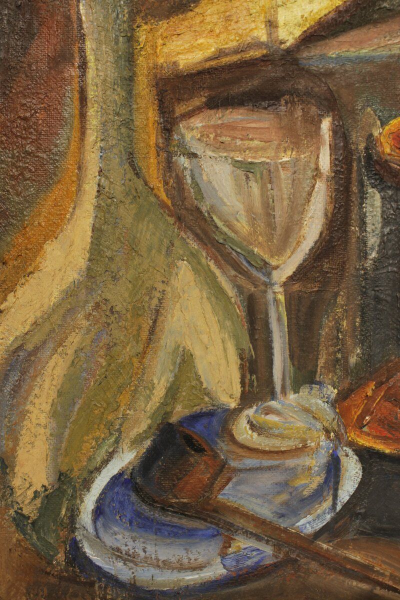 Nature morte cubiste signée - Huile sur panneau